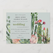 グレーピンクのフローラカッティ動物水の色結婚の色 招待状 (正面/裏面)