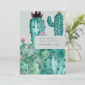 グレーピンクのフローラ砂漠のサボテンの葉 招待状 (スタンド正面)