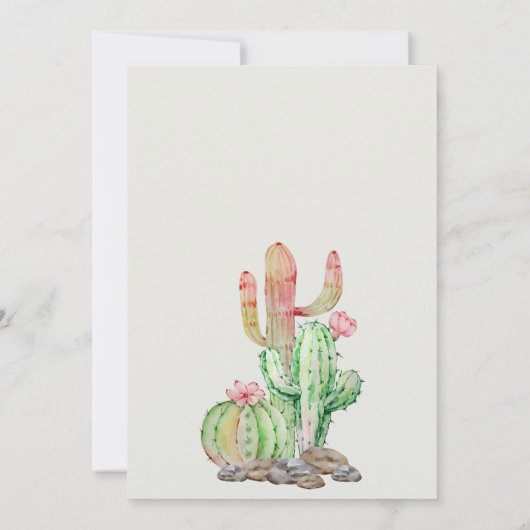 グレーピンクのフローラ砂漠のサボテンの葉 招待状 (裏面)