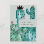 グレーピンクのフローラ砂漠のサボテンの葉 招待状 (正面/裏面)