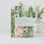 グレーピンクのフローラ砂漠のサボテン結婚の葉 招待状 (スタンド正面)