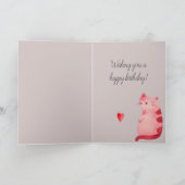 グレーピンクの猫のハートの誕生日 カード (内部)