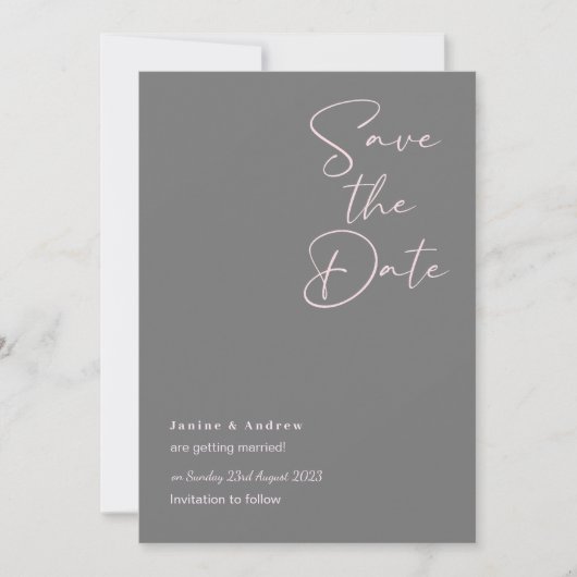 グレーピンクの結婚式の招待状(save the date) 招待状 (正面)