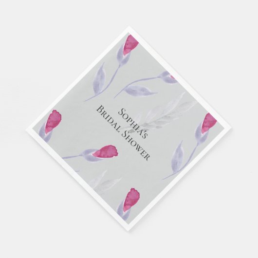 グレーピンクの花のブライダルシャワー スタンダードランチョンナプキン (角)