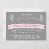 グレーピンクカップルのベビーシャワー招待状 招待状 (正面)