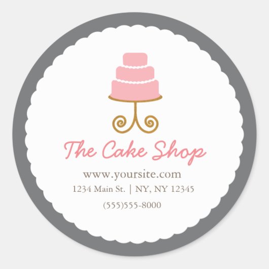 グレーピンクケーキベーカリーステッカーラベル ラウンドシール (正面)
