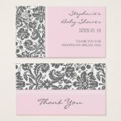 グレーピンクダマスクベビーシャワーメッセージカード (正面&裏面)