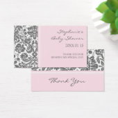 グレーピンクダマスクベビーシャワーメッセージカード (デスク)