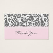 グレーピンクダマスクベビーシャワーメッセージカード (裏面)