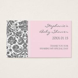 グレーピンクダマスクベビーシャワーメッセージカード