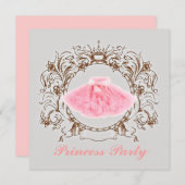 グレーピンクツツプリンセス誕生日パーティーの招待 招待状 (正面/裏面)