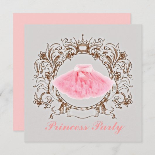 グレーピンクツツプリンセス誕生日パーティーの招待 招待状 (正面/裏面)