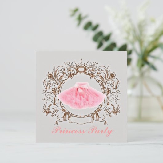 グレーピンクツツプリンセス誕生日パーティーの招待 招待状 (スタンド正面)