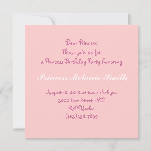 グレーピンクツツプリンセス誕生日パーティーの招待 招待状 (裏面)