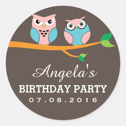 グレーピンクフクロムカートゥーステッカー子供へ誕生日 ラウンドシール (正面)