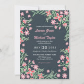 グレーピンクフラワースワールフレーム春結婚フローラ 招待状 (正面)