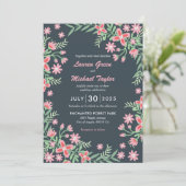 グレーピンクフラワースワールフレーム春結婚フローラ 招待状 (スタンド正面)