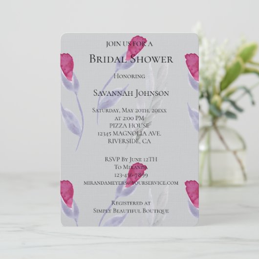 グレーピンクフラワーズブライダルシャワー 招待状 (スタンド正面)