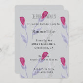 グレーピンクフラワーズ誕生日 招待状 (正面/裏面)