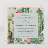 グレーピンクフローラデザートカッティ動物相婚約 招待状 (正面/裏面)