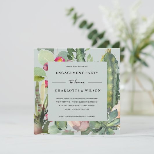 グレーピンクフローラデザートカッティ動物相婚約 招待状 (スタンド正面)