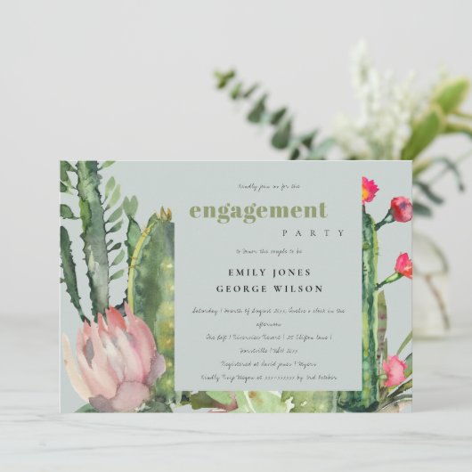 グレーピンクフローラデザートカッティ葉婚約 案内状 (スタンド正面)