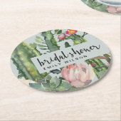 グレーピンクフローラ砂漠サボテン相ブライダルシャワー ラウンドペーパーコースター (アングル)