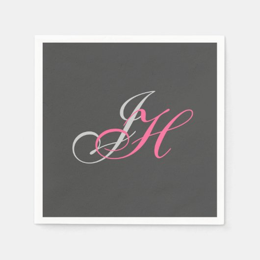 グレーピンクモノグラムシンプルプレインカスタム スタンダードカクテルナプキン (正面)