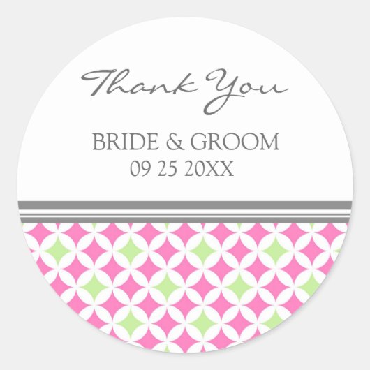 グレーピンクライムサンキューユー結婚式の引き出物ラベル ラウンドシール (正面)
