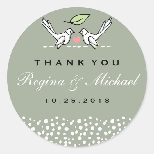 グレーピンクラブ鳥ドードル結婚式の引き出物ステッカー ラウンドシール (正面)