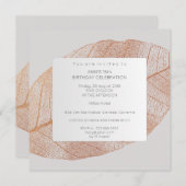 グレーピンクローズ金ゴールドリーフバースデーパーティー 招待状 (正面/裏面)