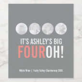 グレーピンク40th FOUROH！フォトカスタム誕生日 ワインラベル (シングルラベル)