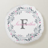 グレーピンク フラワー ダブル モノグラム エレガント ラウンドクッション (裏面)