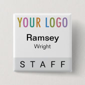 グレーピンバックスタッフバッジイベントロゴ角形名 缶バッジ (正面)