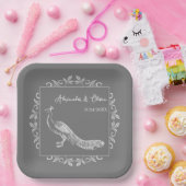 グレーピーコックフローリッシュウェディングシャワー紙プレート ペーパープレート (パーティー)