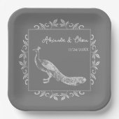 グレーピーコックフローリッシュウェディングシャワー紙プレート ペーパープレート (正面)