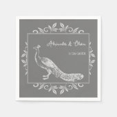 グレーピーコックフローリッシュブライダルシャワーナプキンス スタンダードカクテルナプキン (正面)