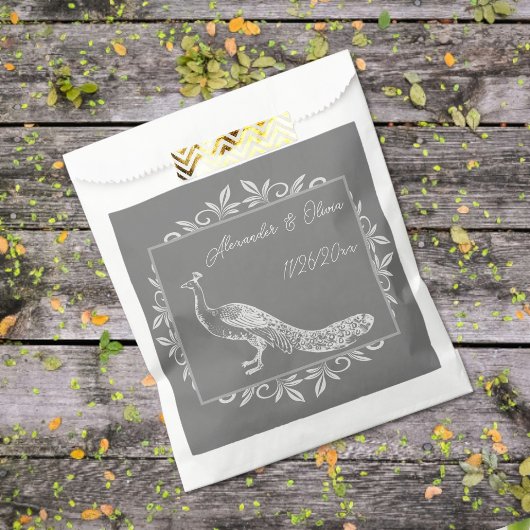 グレーピーコックフローリッシュ結婚式の引き出物バッグ フェイバーバッグ