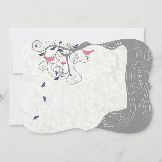 グレーピーチアンドネイビーラブバード結婚式招待状 招待状 (裏面)