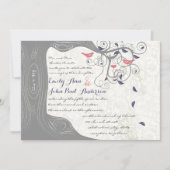 グレーピーチラピスブルーラブバード結婚式招待状 招待状 (正面)