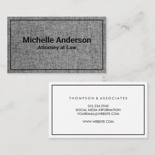 グレーファブリックテクスチャ |黒縁ど 名刺 (正面/裏面)