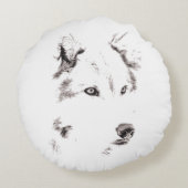 グレーファンキーウルフ顔ヘッドスケッチ ラウンドクッション (裏面)