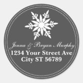グレーファンシーホワイトスノーフレーククリスマスアドレス ラウンドシール (正面)