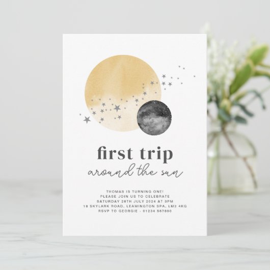 グレーファーストトリップザのまわりにサン誕生日招待状 招待状 (スタンド正面)