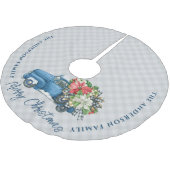 グレーファームハウスプレイドヴィンテージブルークリスマストラック ブラッシュドポリエステルツリースカート (アングル)