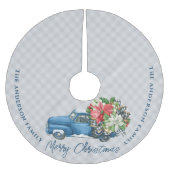 グレーファームハウスプレイドヴィンテージブルークリスマストラック ブラッシュドポリエステルツリースカート (正面)