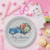 グレーファームハウスプレイドヴィンテージブルークリスマストラック ペーパープレート (パーティー)