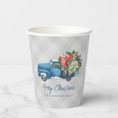 グレーファームハウスプレイドヴィンテージブルークリスマストラック 紙コップ (裏面)