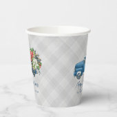 グレーファームハウスプレイドヴィンテージブルークリスマストラック 紙コップ (左)