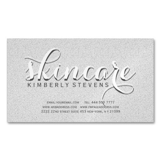 グレーフェイクとホワイトのグリッター マグネット名刺 (正面)